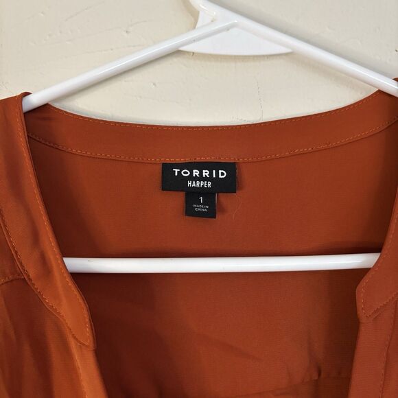 2 Torrid Harper Georgette Pullover 3/4 Sleeve Tunic Blouse 1X Orange & Marbled - Picture 7 of 8